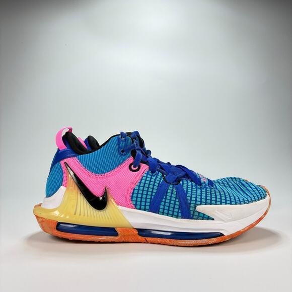 Nike Lebron Witness 7 Blue Pink Basketball Shoes Lace Up DM1123-400 Men's Size 9 - Picture 1 of 10